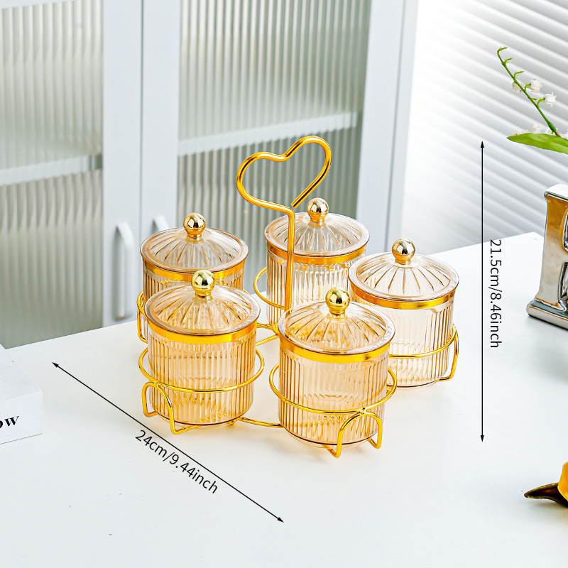 Amber-colored 5-can diamond-capped heart-shaped holder