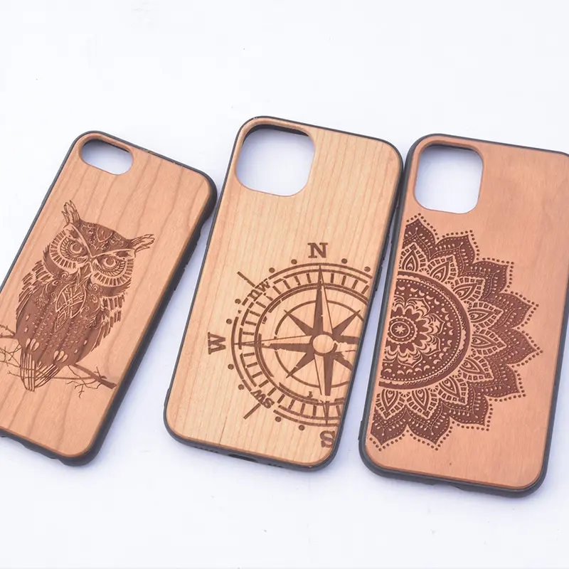 OEM print pattern wood laser engraving machine wooden phone cases for iphone 15 14 13 12 11 pro max plus