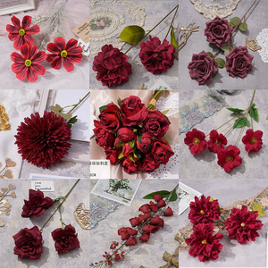 Cawell số lượng lớn thiết kế khác nhau lụa Rose Hydrangea màu hồng tường nền Bảng điều khiển Burgundy hoa nhân tạo lâu dài 3-5 năm - Product Image 3