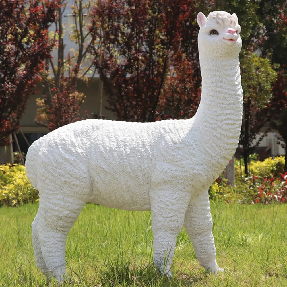 Estatua de Animal de fibra de vidrio, escultura de alpacas de resina realista de gran tamaño para decoración de jardín
