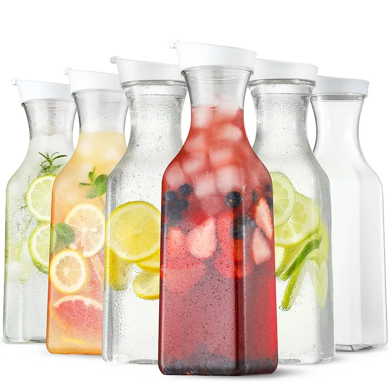 Vente en gros Carafe à eau personnalisée de 50 oz avec couvercle supérieur rabattable Pichet à jus carré en plastique transparent