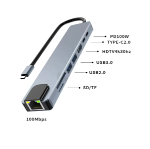 Di alta qualità in lega di alluminio 8-in-1 USB mozzo C tipo C Splitter Docking Station PD TF SD mozzi a 8 porte per computer portatili HDTV - Product Image 1
