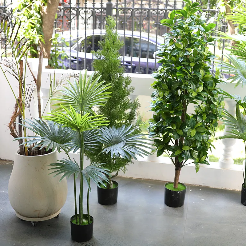 1.5m/5ft, 1.3m/4ft Topiaire décoratif de haute qualité plantes d'arbre d'argent vert bonsaï artificiel pour pièce maîtresse de bureau à domicile