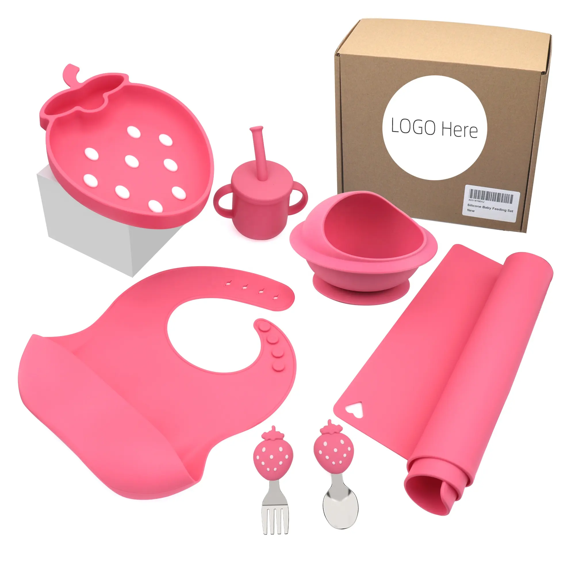 Assiettes à manger sans Bpa pour bébé, napperon, bol, cuillère pour tout-petits, vaisselle de qualité alimentaire, ensemble d'alimentation en silicone pour enfants