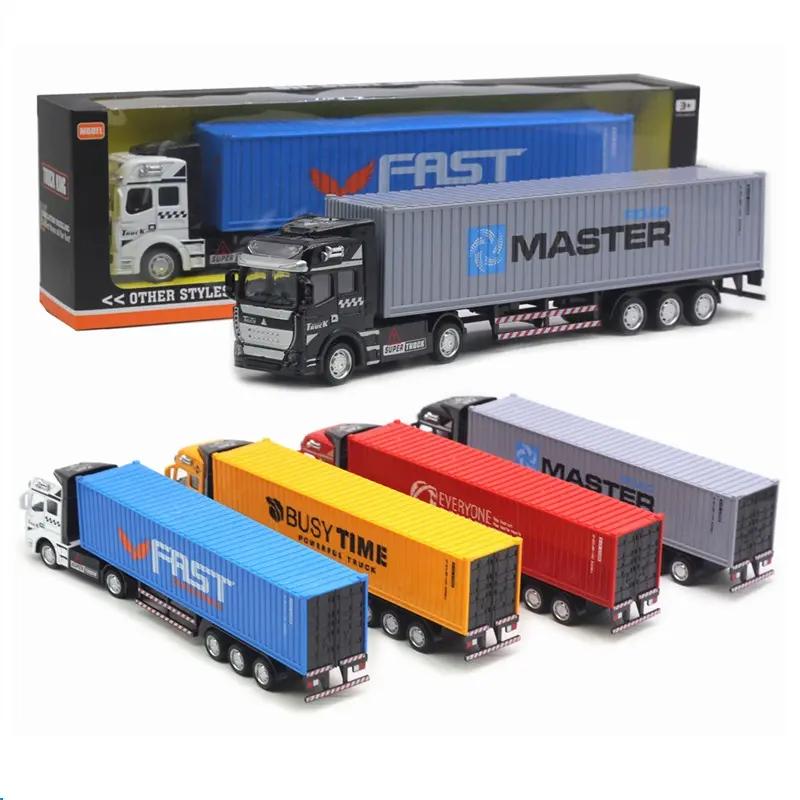 Custom Alloy Metal Diecast Tow Semi Trailer Shipping Transport Tractor Lorry Vehicle Car Model Box Container Truck Toy For Kid