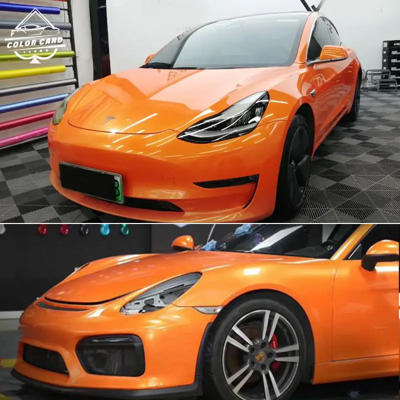PET Time Racing Orange or PVC auto-adhésif vinyle haute brillance métallique Orange voiture