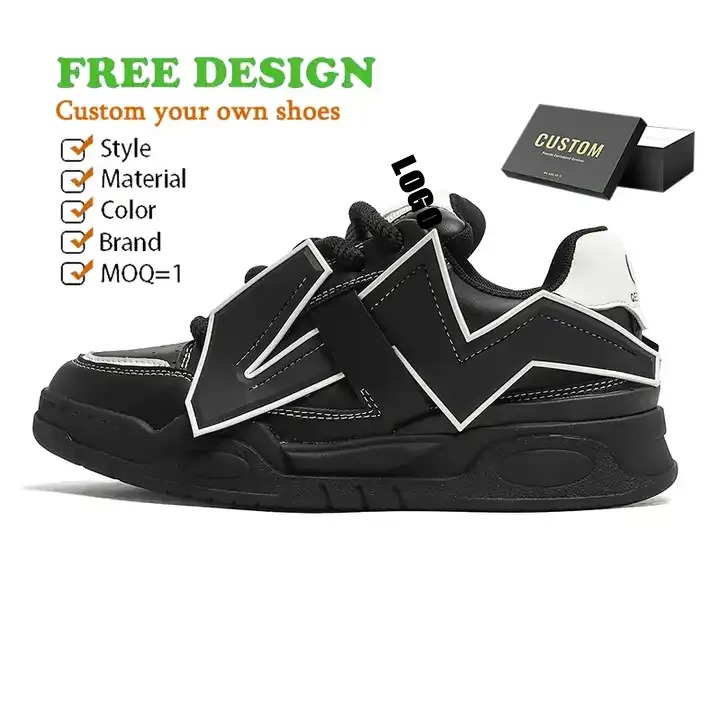 Üretici cCustom tıknaz ayakkabı kadın moda klasik siyah platformu özel Logo yürüyüş ayakkabısı tıknaz Sneaker ayakkabı erkekler için
