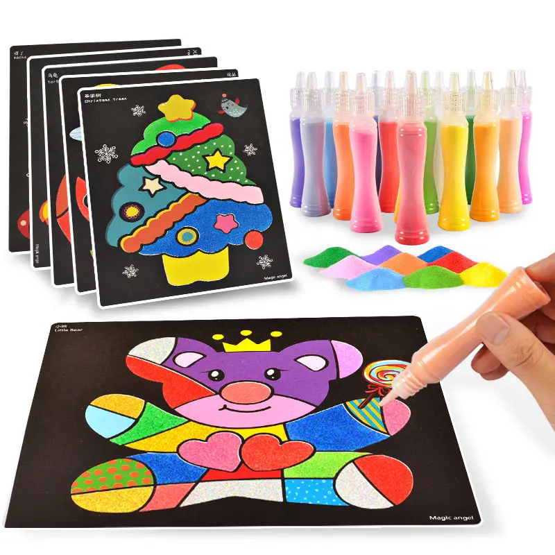 Colorido Peel e Areia Art Kits Folhas para Crianças Scenic Areia com Folhas Sand Art Pintura Cartões e Scratch Sticks para Crianças Artes