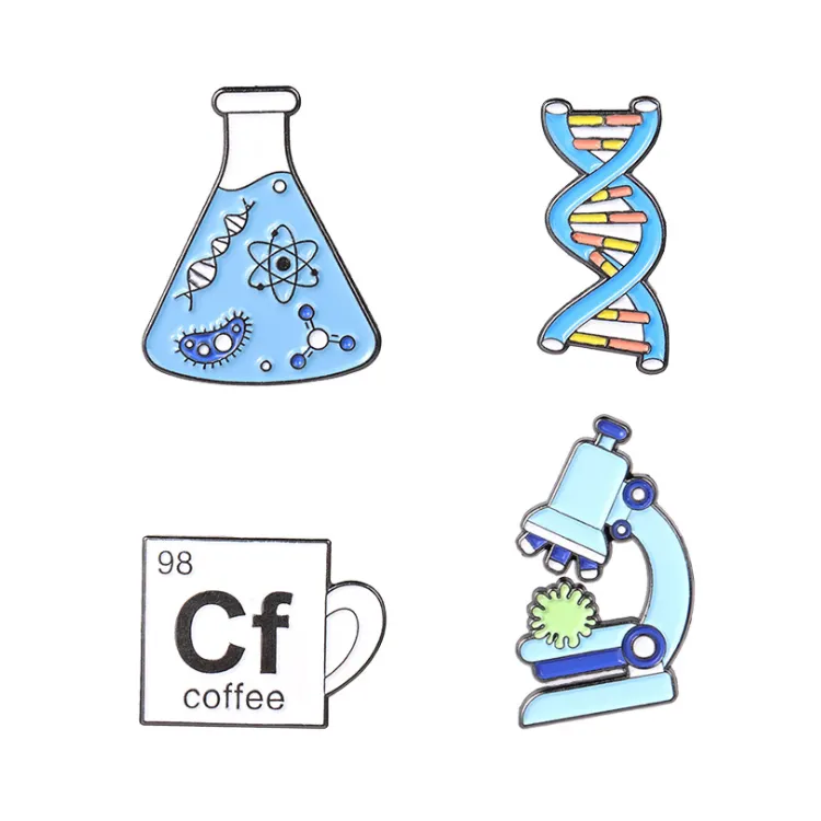 เข็มติดปกเสื้อสำหรับวิทยาศาสตร์กาแฟ,เข็มกลัดสัญลักษณ์เคมีกำหนดได้เองจากการทดลองทางวิทยาศาสตร์
