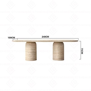 Bắc Âu thiết kế mới đá tự nhiên đồ nội thất màu be travertine Bàn Ăn Tròn chân travertine bảng hình bầu dục để bán - Product Image 5