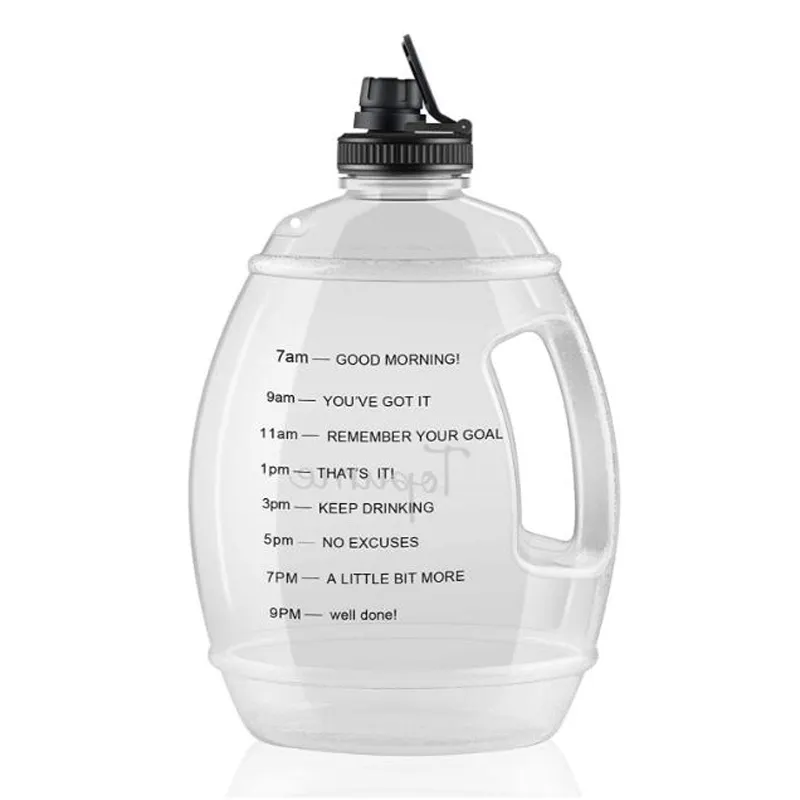 Plastik wasser flasche mit großer Kapazität Eine Gallone Motivations zeit markierung Fitness-Plastik-Sport wasser flasche