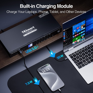 TESmart Triple Monitor KVM Switch USB C + DP + <strong>HDMI</strong> <strong>Input</strong> Support 4K60Hz MST EDID 1 <strong>Laptop</strong> &amp; 3 PCs KVM Switcher