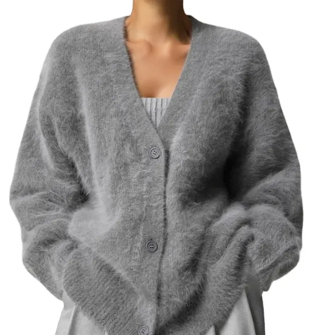 Outono e inverno solto v-neck vison veludo malha cardigan lã camisola para mulheres