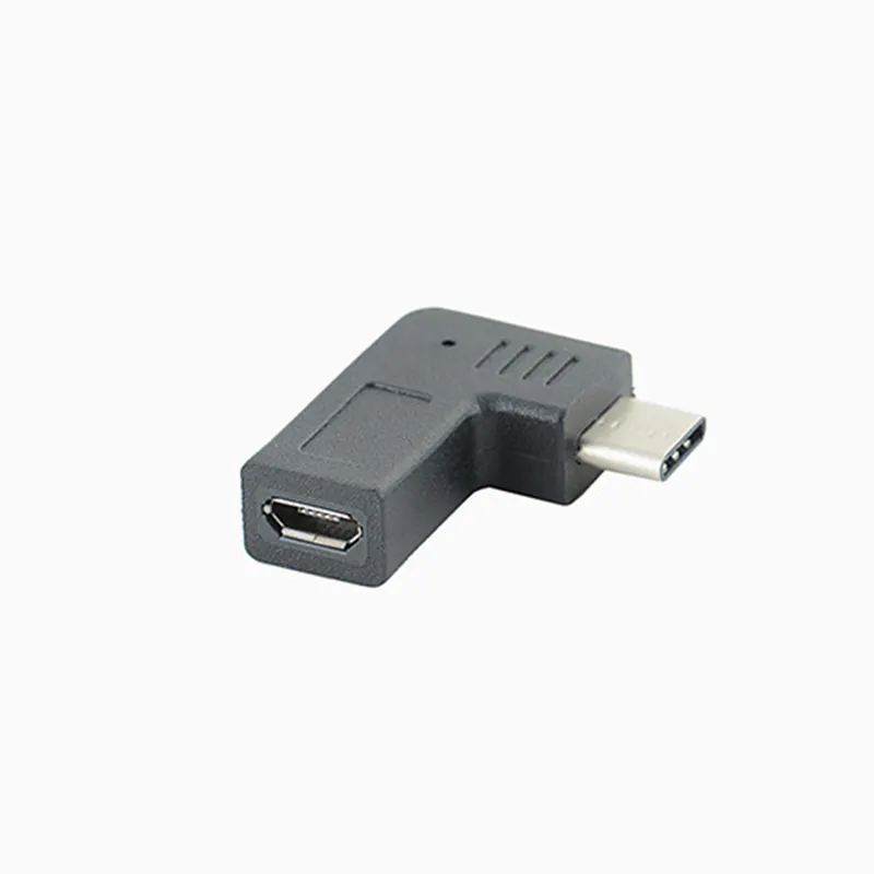 محول لينجابل لنقل بيانات الهاتف المحمول والشحن مع زاوية 90 درجة ومحول من USB2.0 من النوع C ذكر إلى مايكرو USB أنثى