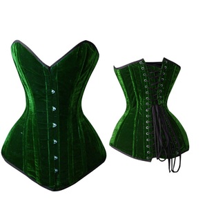 COSH korse Overbust Steelboned derin çizgi yeşil kadife korse bel eğitim deri Trim korse büstiyer üst ile aşırı Curvy - Product Image 1