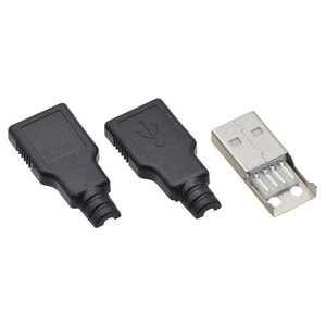 DIY USB公插头3件式外壳套件USB 2.0 a型4针插头连接器，带黑色塑料盖 - Product Image 3