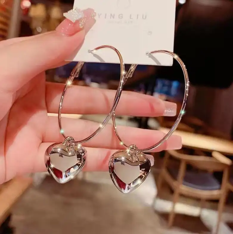 New Creative Oil Drop Heart Pendant Earrings Vintage Simple Big circle Dangle Earrings For Women Girls Fashion Jewelry