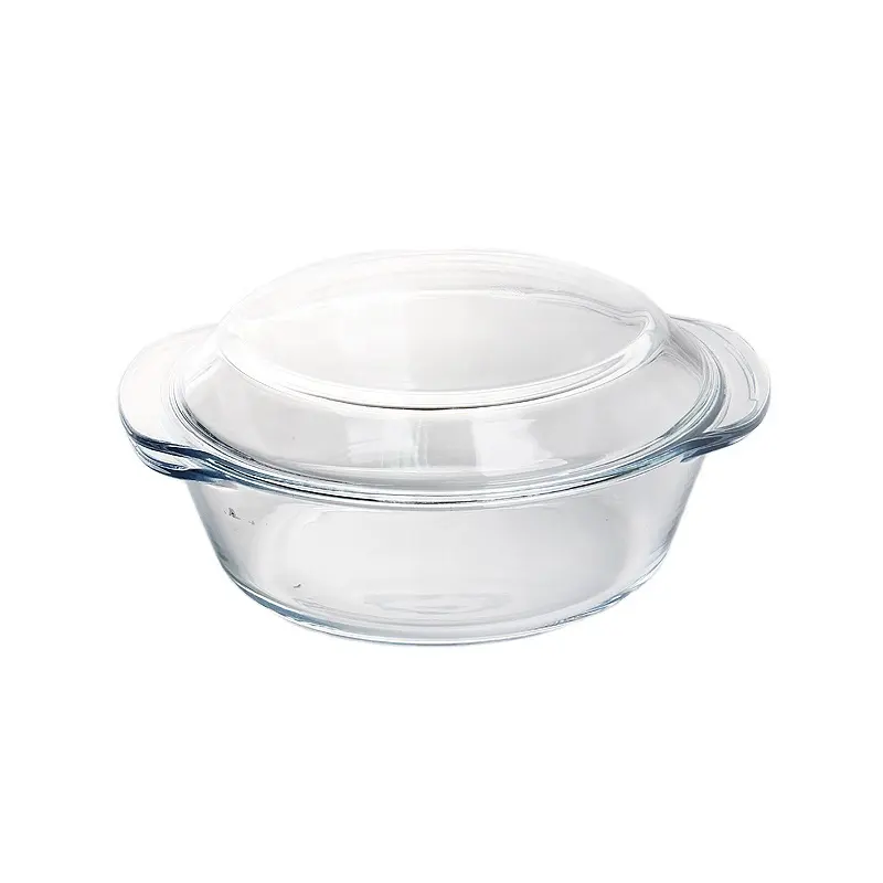 Piatto da forno trasparente ciotola per vetreria con coperchio pentola in vetro vaso per alimenti da forno di vendita calda con design personalizzato casseruola in vetro