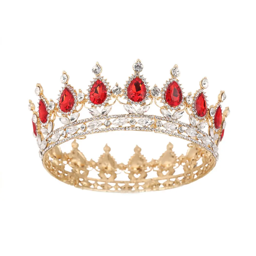 Corona nupcial con diamantes de oro para boda, Tiaras redondas coloridas de lujo, nuevas y a la moda, venta al por mayor