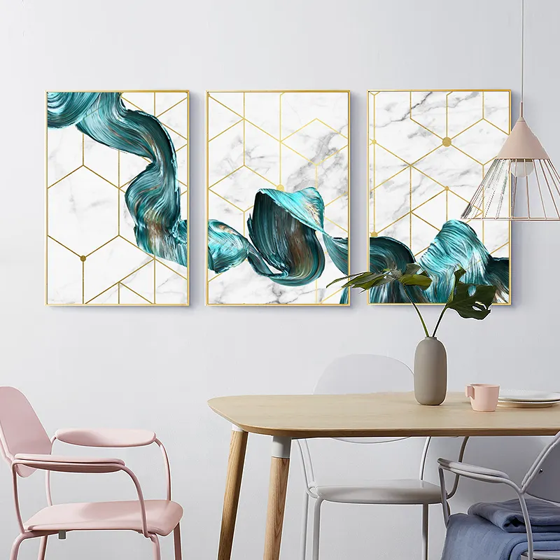 Quadro de arte de parede geométrica nórdica, arte em tela abstrata de tecido azul, impressão, imagem minimalista moderna para decoração de sala de estar, casa