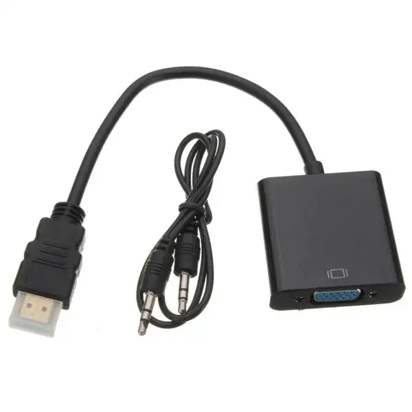 Cabo HDMI para VGA HDMI Macho para VGA Fêmea RGB Analógico VGA Vídeo Áudio Conversor Adaptador Cabos HD 1080P para PC Laptop DVD