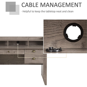 Escritorio de mesa de ordenador de oficina de 3 cajones gris con aparador y gestión de cables - Product Image 3