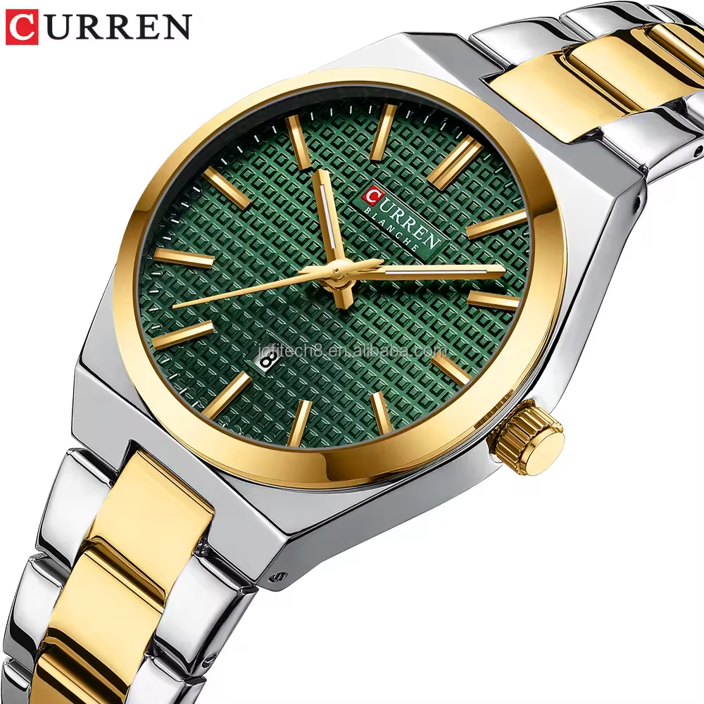 1 bracelet en or argenté avec cadran vert