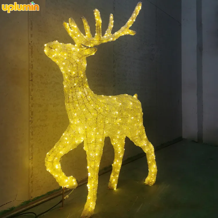 Reno de luz LED de decoración navideña con Reno de trineo con luces navideñas LED de trineo Reno de Navidad blanco preiluminado