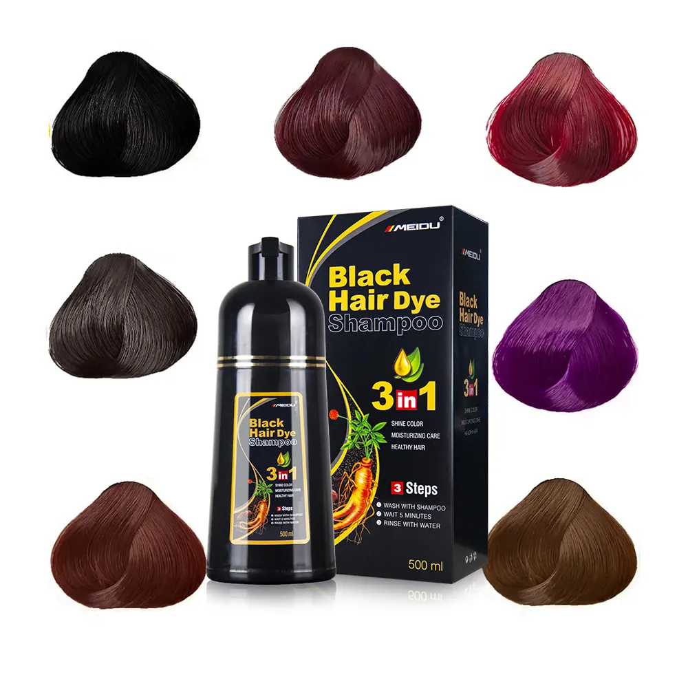 OEM Personalizar Natural Herbal Instant Hair Color Champú de larga duración 3 en 1 Meidu Black Hair Dye Shampoo para canas