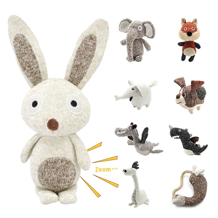 애완 동물 장난감 제조 업체 토끼 부드러운 박제 씹는 삐걱 거리는 럭셔리 사용자 정의 토끼 봉제 장난감 작은 니트 개 장난감