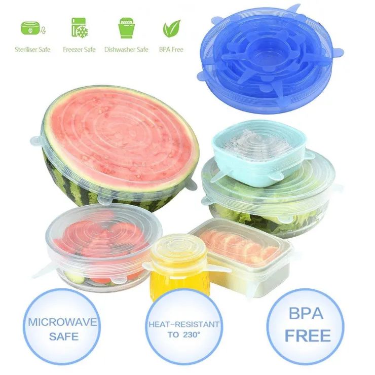 Couvercles extensibles universels en Silicone pour aliments, 6 pièces, sans BPA, couvercles de bol réutilisables, couvercle en Silicone pour aliments