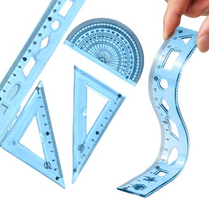 Yumuşak cetvel kırtasiye seti düz şekilli üçgen şekilli iletki ızgara cetvel dört Set şeffaf 20cm dalga cetvel - Product Image 1