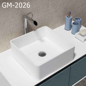 豪华现代小尺寸四角高品质实心石头水槽易装矩形人造洗手盆 - Product Image 2
