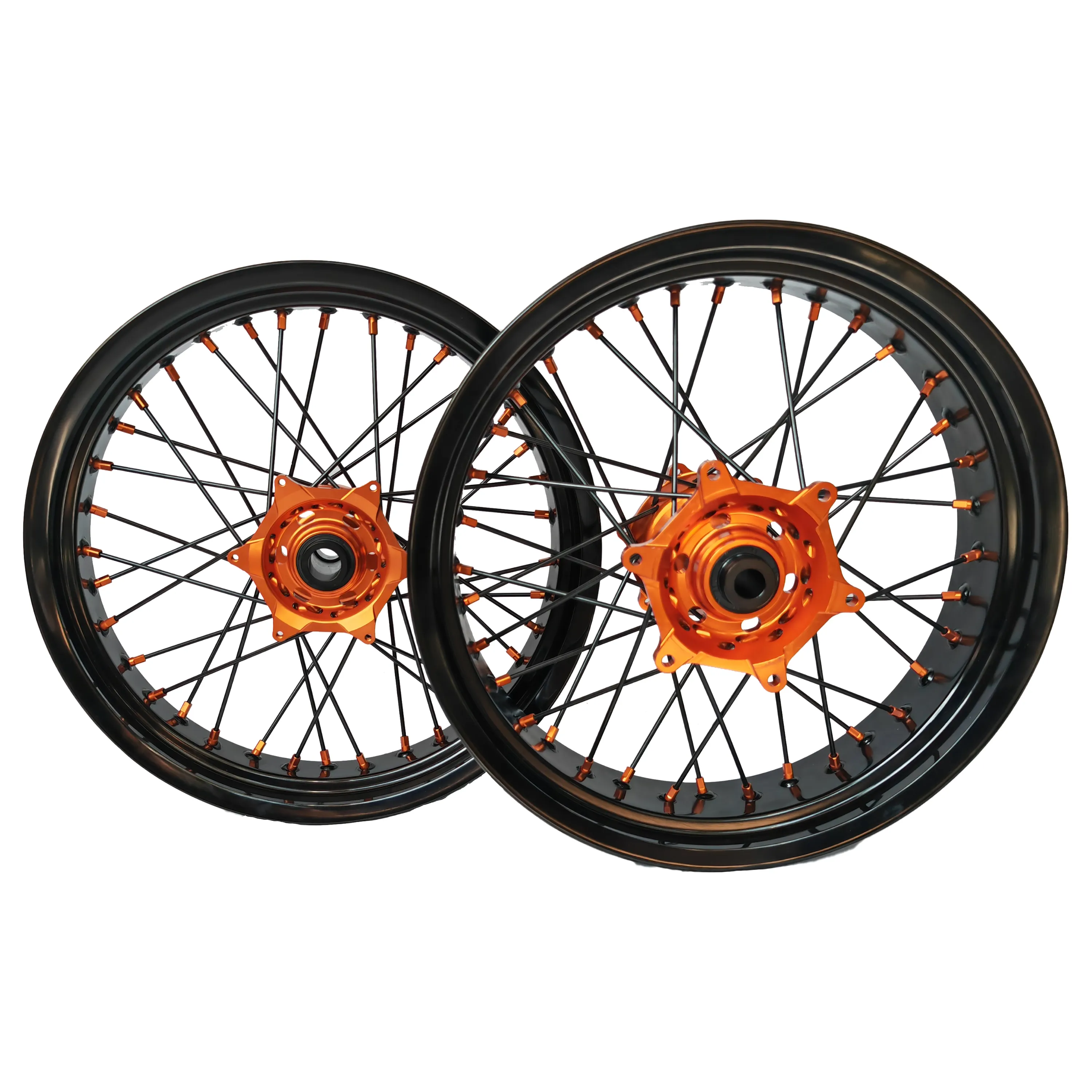 Высокое качество, 3,5*17, 4,25*17, черный обод, оранжевая ступица, супермото колеса, колесо мотоцикла со спицами для KTM EXC SXF