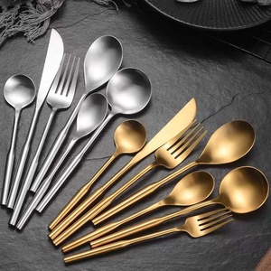Upgrade German Double Man Sanding Matte Polish Gold Stainless Steel Tableware Set Silver <strong>Flatware</strong> Set - Product Image 3