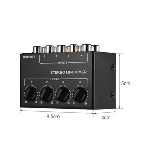 Mini mezclador de audio estéreo de fábrica con entradas RCA de 4 canales Controles de volumen separados Carcasa de metal completo - Product Image 2