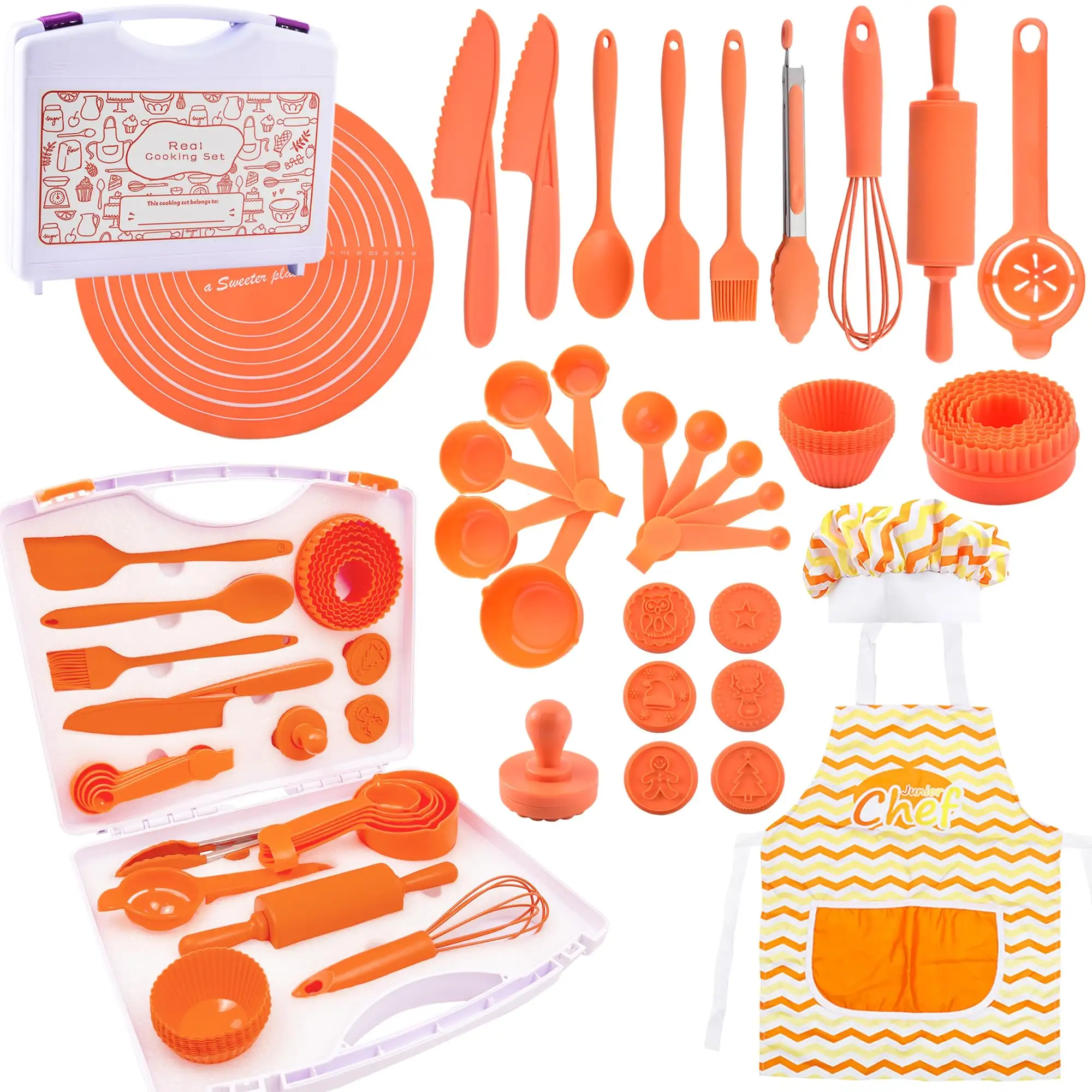 2024 45-teiliges Küchen-Haus-Spielzeug für echte Kinder Mädchen Jungen Kochen Backutensilien-Set Werkzeugsatz mit Aufbewahrungsbox Geschenk