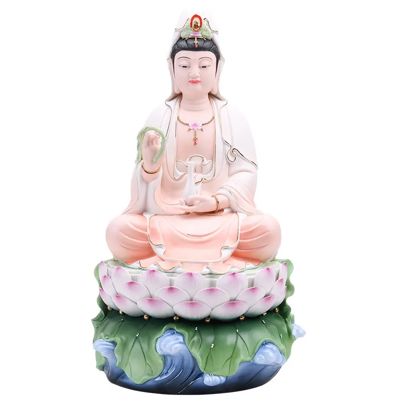 Dropship prezzo all'ingrosso ceramica Patung Lotus Lotus Hihg End scultura in ceramica di Buddha Avalokitesvara statua