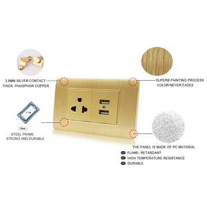Enchufe de pared multifunción US de 3 pines con doble USB 2.1A, enchufe de pared con Panel dorado, tipo 118 - Product Image 3