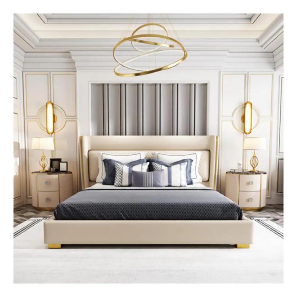 Hochwertige Master-Zimmer Doppelbett Rahmen Queen-Size moderne Luxus Schlafzimmer möbel Set Leder voller Größe gepolstert Kingsize-Bett