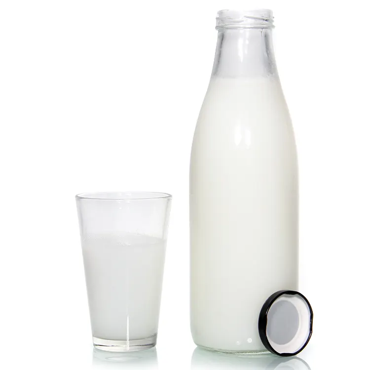 Auf Lager 8oz 12oz 14oz 32oz Klare transparente Milch verpackung Glas milch flasche zum Trinken mit Metall deckel