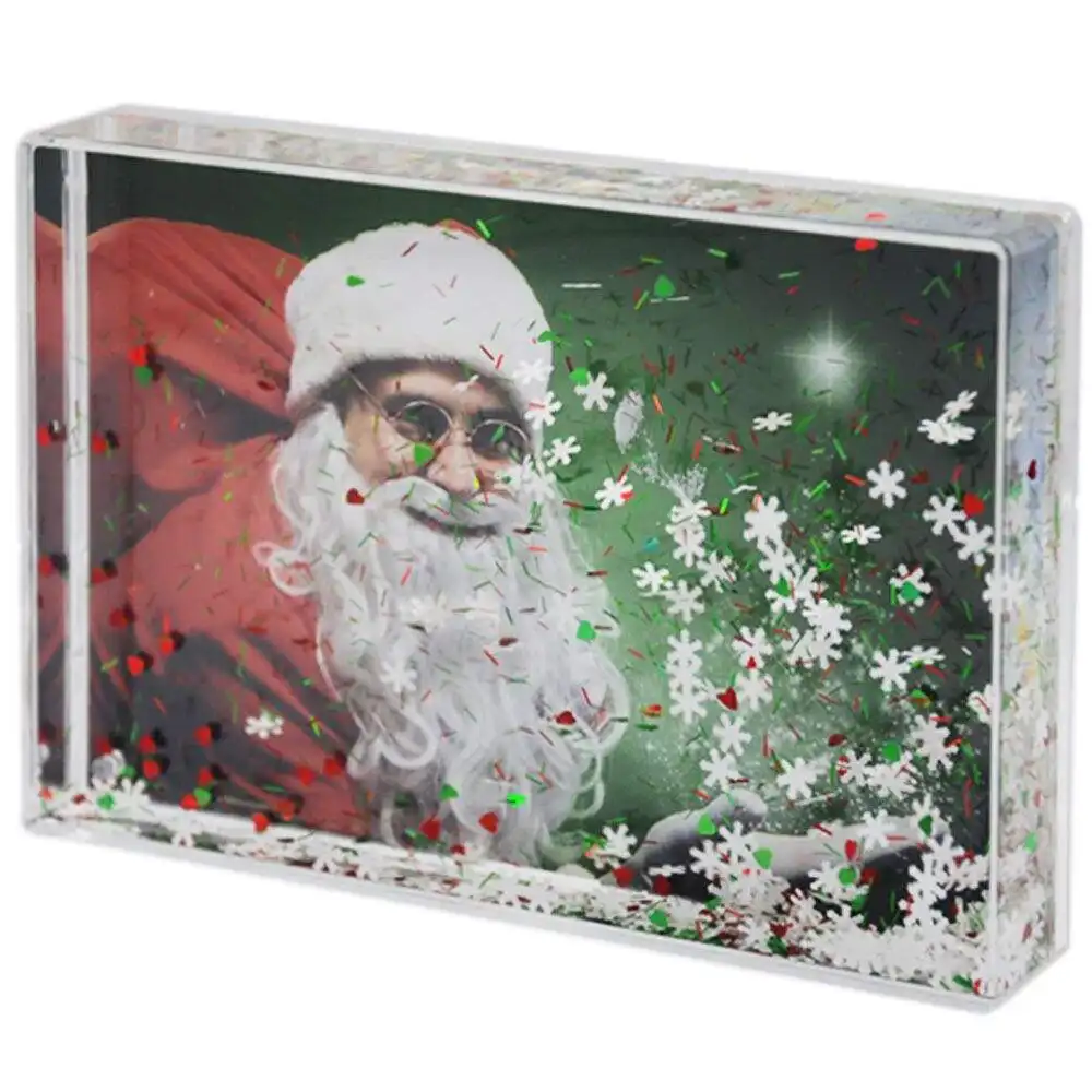 Cornice per foto galleggiante in stile natalizio da 6 pollici cornice per foto di oggetti d'arte in plastica con globo di neve cornice per foto