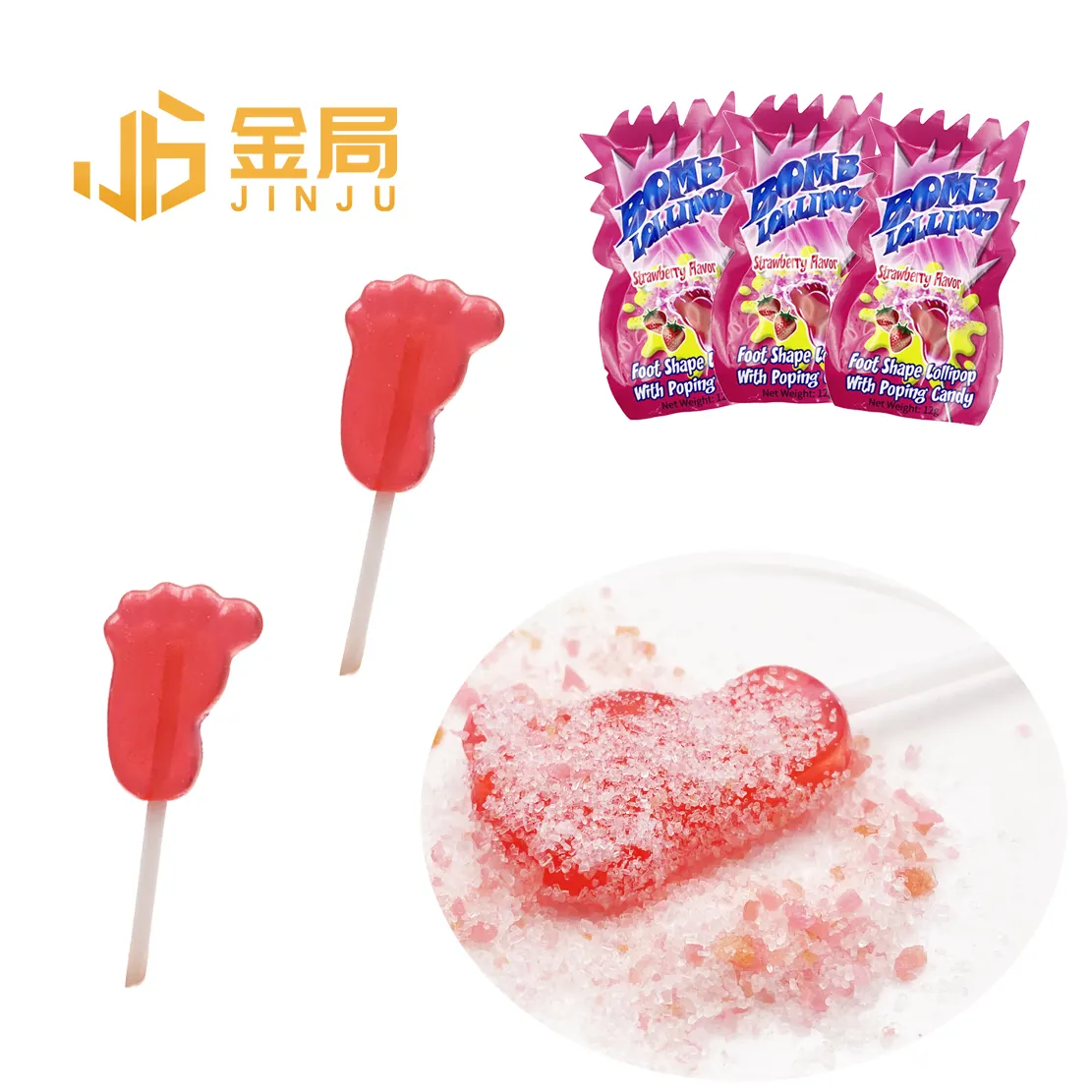 Good Taste Bomb Popping Lolly Foot Shape Fresa Lollipop con Popping Candy