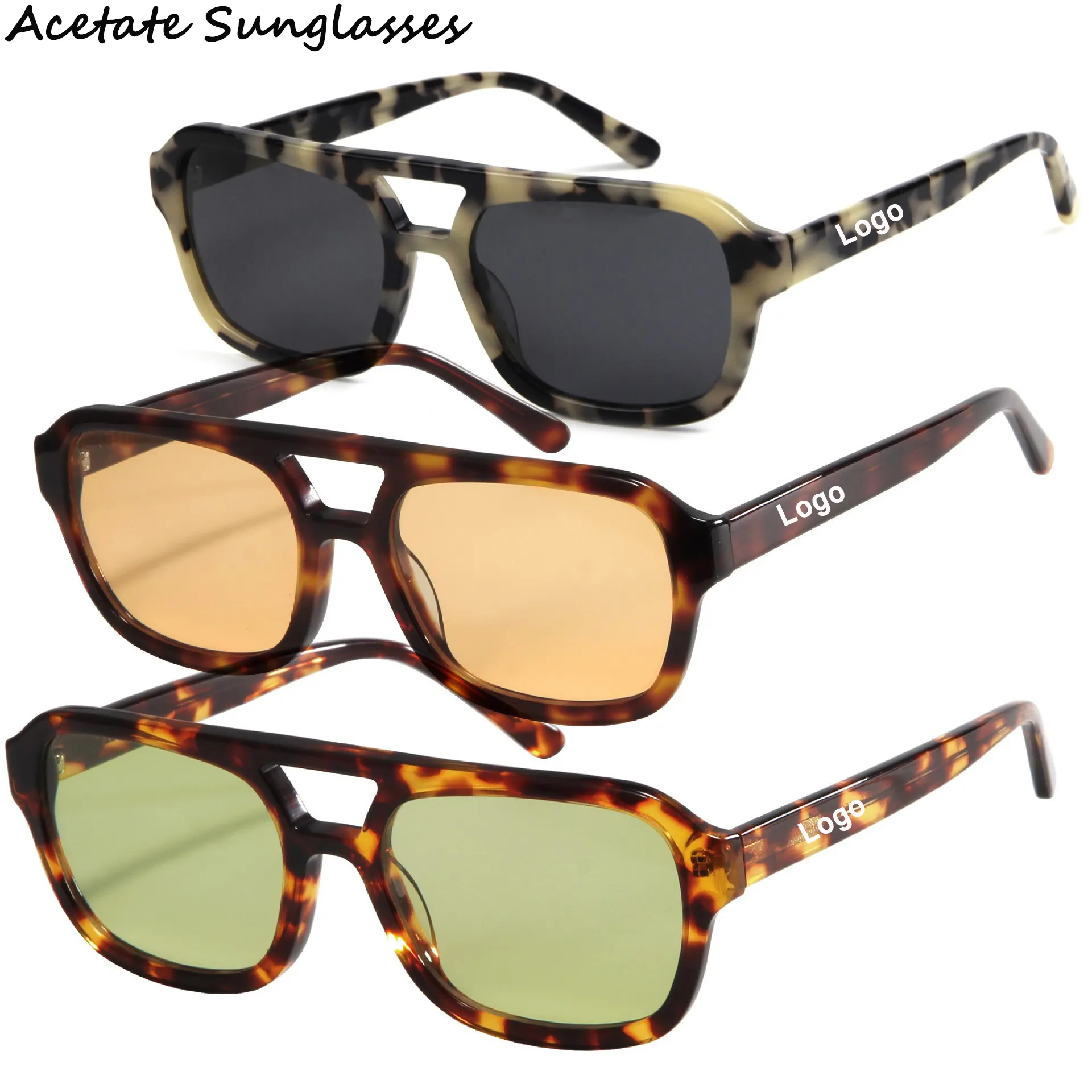 2034 occhiali da sole personalizzati produttore Classic Aviation Men occhiali da sole in acetato con lenti polarizzate Cr39 di alta qualità Uv400