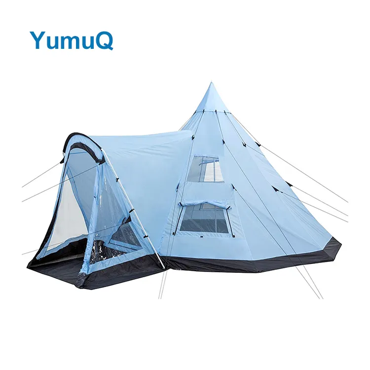 YumuQ 도매 2 인 성인 야외 캠핑 하우스 Tipi 5-8명 성인용 팔각형 Tipi 텐트