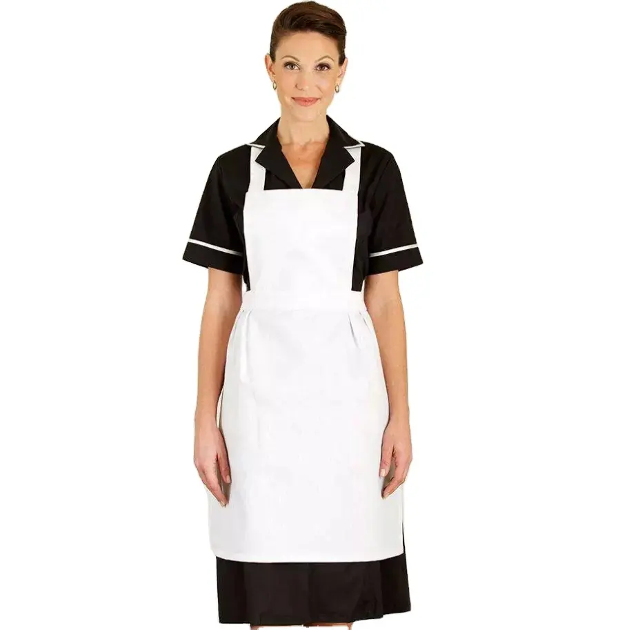 Classico abito nero e grembiule bianco design hotel pulizia personale uniformi cameriera hotel per le donne