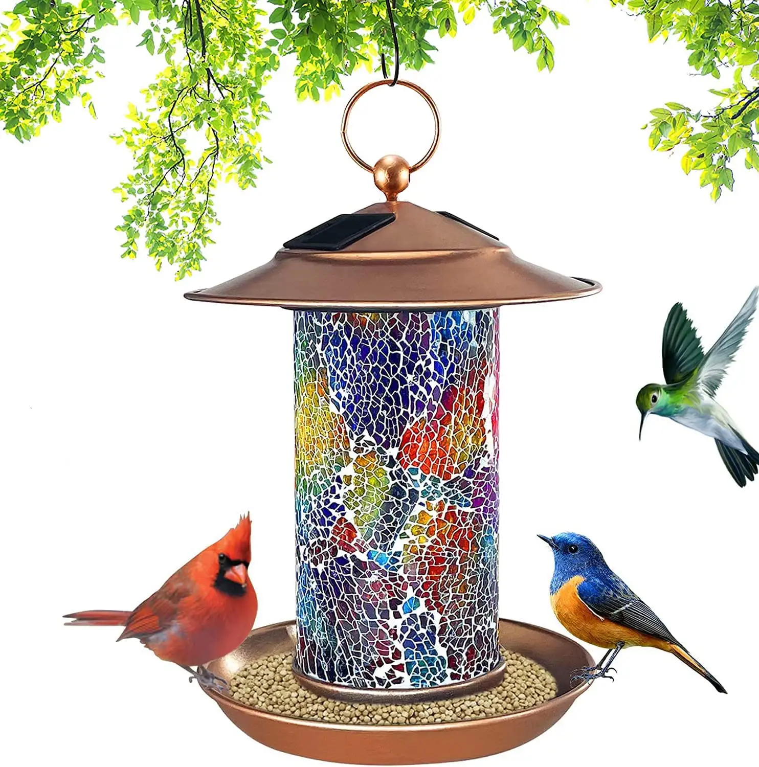 Garden outdoor solar powered hanging bird feeder for wild bird