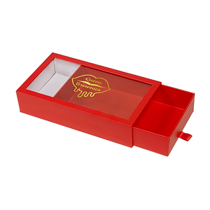 High End altın folyo özel Logo kırmızı hediye karton ürün çekmece slayt kutusu ambalaj özel kutuları ile temizle PET pencere - Product Image 3
