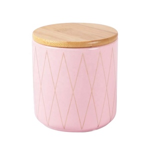 Màu Xám Trắng Hồng Dòng In Xuất Hiện Nắp Gỗ Bánh Quy Cà Phê Trà Thực Phẩm Gốm Lưu Trữ Jar - Product Image 3