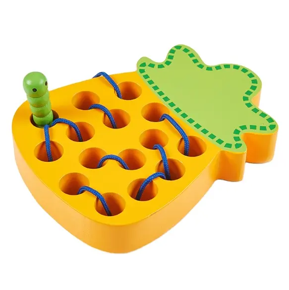 Houten Veter Apple Threading Speelgoed Houten Blok Puzzel Game Early Learning Fruit Educatief Gift Voor Baby